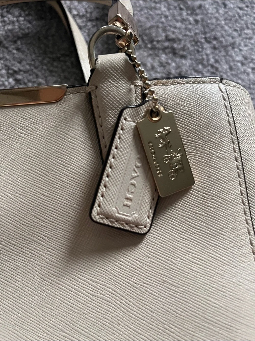 Coach parchment beige Leather Tote Bag with Gold Hardware